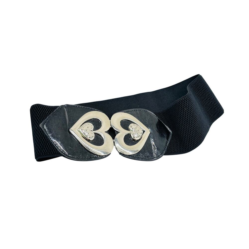 Vintage retro 80s 90s stretch waist band hook and eye belt heart buckle sz L-XL